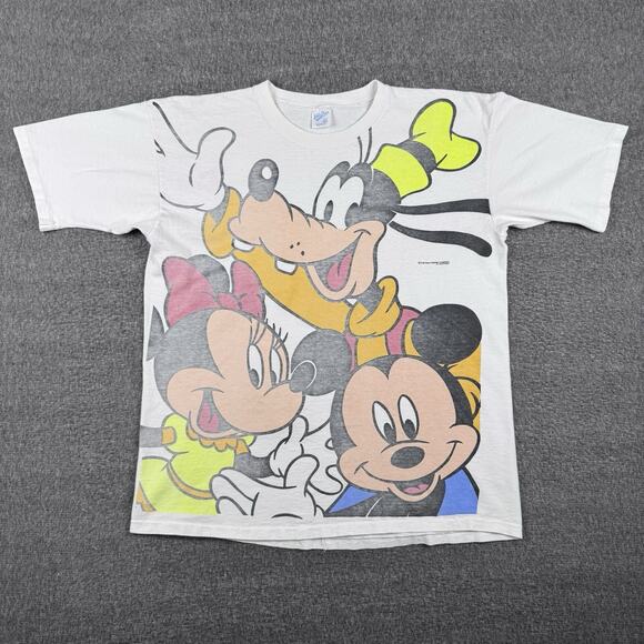 Vintage Velva Sheen Mickey Mouse T-Shirt Mens M/L Shirt White Goofy Minnie Retro - Picture 1 of 7